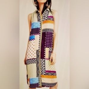 Anthropologie Everyway Shirt Dress Sleeveless Patchwork Collared Button
